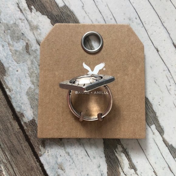 American Eagle Outfitters 𝅺aeo etched oval crystal edgy silver ring - Picture 3 of 5